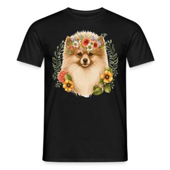 Cute Pomeranian Pom Flower Crown Pet Dog Breed Flo - Men's T-Shirt - black - Front - AI Model Male 178 light (178cm)