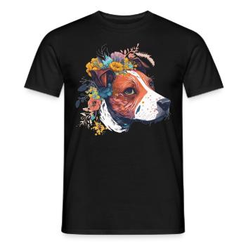 Cute Jack Russel Terrier Flower Crown Pet Dog Bree - Männer T-Shirt - Schwarz - Vorne - AI Model Male 178 light (178cm)