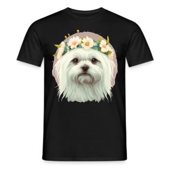 Cute Maltese Flower Crown Pet Dog Breed Floral Pup - Men's T-Shirt - black - Front - AI Model Male 178 light (178cm)