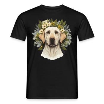 Mignon Labrador Retriever Fleur Couronne Race de chien de compagnie - T-shirt homme - noir - Devant - AI Model Male 178 light (178cm)