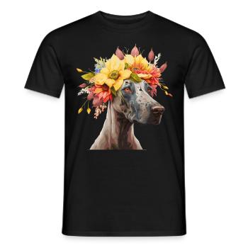 Mignon Grand Danois Fleur Couronne Chien de Compagnie Race Florale - T-shirt homme - noir - Devant - AI Model Male 178 light (178cm)