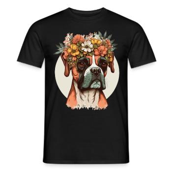 Mignon Boxer Chien Fleur Couronne Chien Race Floral P - T-shirt homme - noir - Devant - AI Model Male 178 light (178cm)