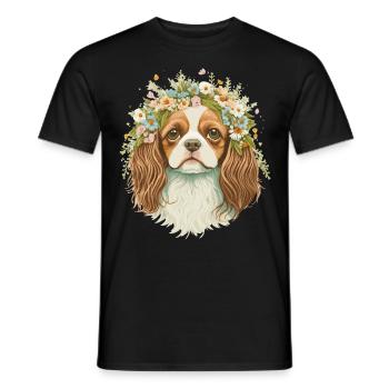Cute Cavalier King Charles Spaniel Flower Crown Do - Men's T-Shirt - black - Front - AI Model Male 178 light (178cm)