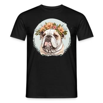 Cute Bulldog Flower Crown Pet Dog Breed Floral Pup - Men's T-Shirt - black - Front - AI Model Male 178 light (178cm)