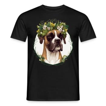 Mignon Boxer Chien Fleur Couronne Pet Chien Floral Chiot - T-shirt homme - noir - Devant - AI Model Male 178 light (178cm)