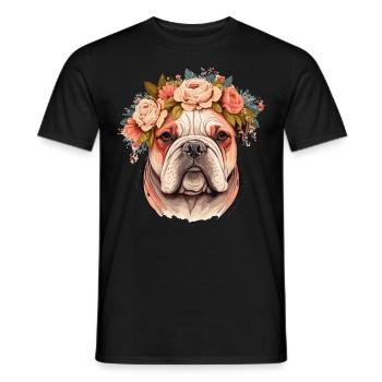 Fleur de bouledogue mignon Couronne Chien de compagnie Race chiot - T-shirt homme - noir - Devant - AI Model Male 178 light (178cm)