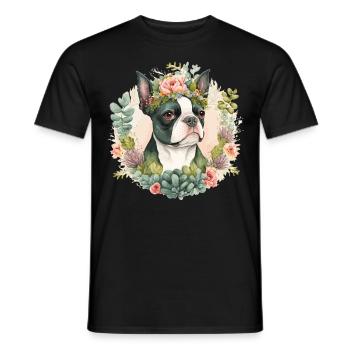 Cute Boston Terrier Flower Crown Pet Dog Floral Pu - Männer T-Shirt - Schwarz - Vorne - AI Model Male 178 light (178cm)
