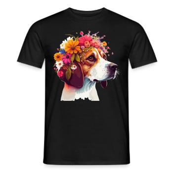 Fleur de beagle mignon Couronne Chien de race Floral Pupp - T-shirt homme - noir - Devant - AI Model Male 178 light (178cm)