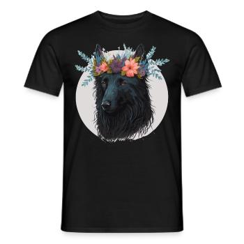 Fleur de chien de berger belge mignon Couronne Chien de compagnie Floral - T-shirt homme - noir - Devant - AI Model Male 178 light (178cm)