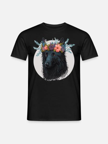 Słodki owczarek belgijski Kwiat Korona Pet Dog Floral - T-shirt męski - czarny
