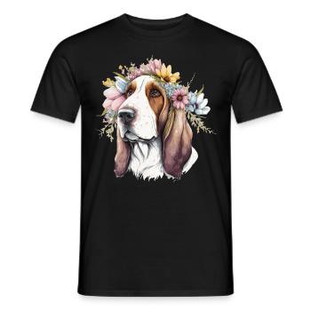 Cute Basset Hound Flower Crown Pet Dog Breed Flora - Men's T-Shirt - black - Front - AI Model Male 178 light (178cm)