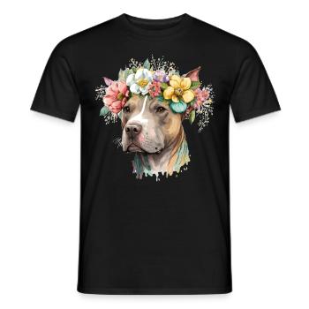 American Staffordshire Terrier Flower Crown Pet Do - Männer T-Shirt - Schwarz - Vorne - AI Model Male 178 light (178cm)