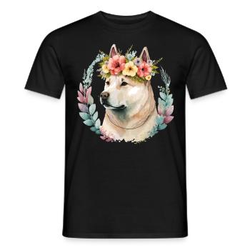 Cute Akita Inu Dog Flower Crown Pet Dog Breed Flor - Men's T-Shirt - black - Front - AI Model Male 178 light (178cm)