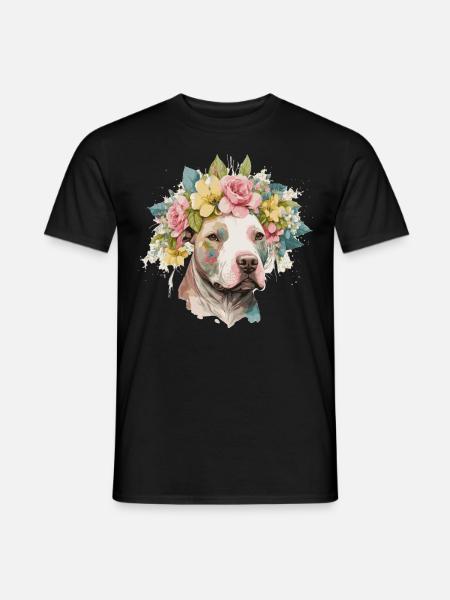 American Staffordshire Terrier Flower Crown Pet Do - Männer T-Shirt - Schwarz