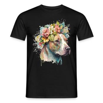 Cute American Staffordshire Terrier Flower Crown P - Männer T-Shirt - Schwarz - Vorne - AI Model Male 178 light (178cm)