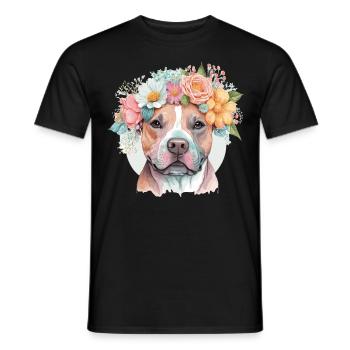 American Staffordshire Terrier Flower Crown Pet Do - Männer T-Shirt - Schwarz - Vorne - AI Model Male 178 light (178cm)