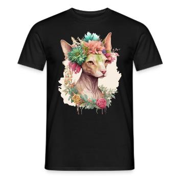 Cute Sphynx Cat Cat Flower Crown Cats Pet Kitten - Men's T-Shirt - black - Front - AI Model Male 178 light (178cm)