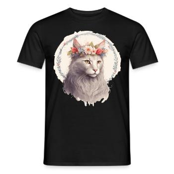 Mignon Angora Angora Cat Fleur Couronne Chats Pet Kitt - T-shirt homme - noir - Devant - AI Model Male 178 light (178cm)