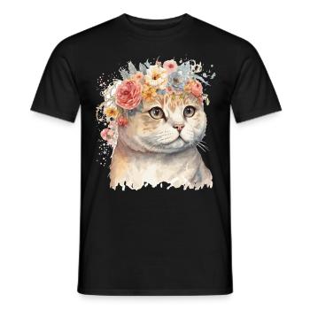Cute Scottish Fold Cat Flower Crown Cats Pet Kitte - Men's T-Shirt - black - Front - AI Model Male 178 light (178cm)