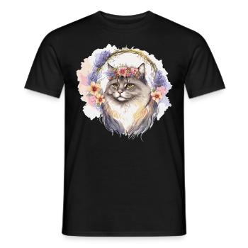Cute Siberian Cat Flower Crown Cats Pet Kitten - Men's T-Shirt - black - Front - AI Model Male 178 light (178cm)