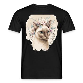 Mignon Siamese Cat Fleur Crown Cats Pet Kitten - T-shirt homme - noir - Devant - AI Model Male 178 light (178cm)