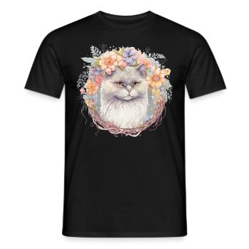 Cute Persian Cat Flower Crown Cats Pet Kitten - Männer T-Shirt - Schwarz - Vorne - AI Model Male 178 light (178cm)