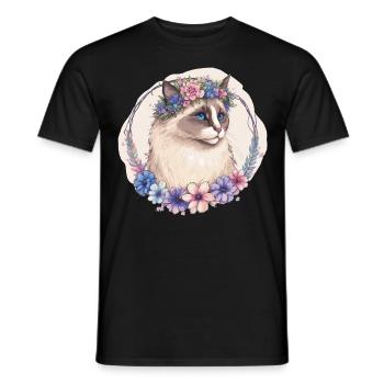 Cute Ragdoll Cat Flower Crown Cats Pet Kitten - Men's T-Shirt - black - Front - AI Model Male 178 light (178cm)