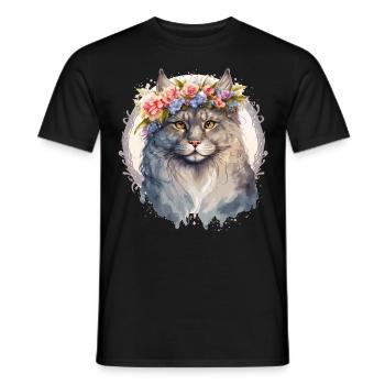 Cute Siberian Cat Flower Crown Cats Pet Kitten - Men's T-Shirt - black - Front - AI Model Male 178 light (178cm)