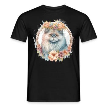 Cute Persian Cat Flower Crown Cats Pet Kitten - Männer T-Shirt - Schwarz - Vorne - AI Model Male 178 light (178cm)