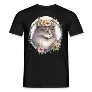 Mignon Norwegian Forest Cat Fleur Crown Cats Pet Ki - T-shirt homme - noir - Devant - AI Model Male 178 light (178cm)