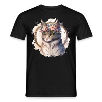 Mignon Manx Cat Fleur Crown Cats Chaton de compagnie - T-shirt homme - noir - Devant - AI Model Male 178 light (178cm)