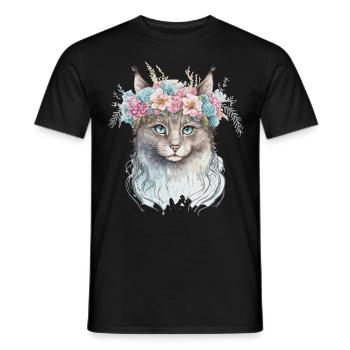 Cute LaPerm Cat Flower Crown Cats Pet Kitten - Men's T-Shirt - black - Front - AI Model Male 178 light (178cm)