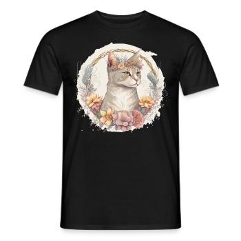 Mignon Manx Cat Fleur Crown Cats Chaton de compagnie - T-shirt homme - noir - Devant - AI Model Male 178 light (178cm)