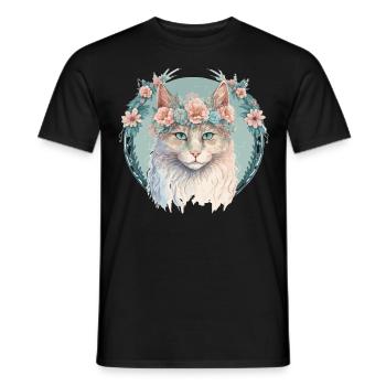 Cute LaPerm Cat Flower Crown Cats Pet Kitten - Men's T-Shirt - black - Front - AI Model Male 178 light (178cm)