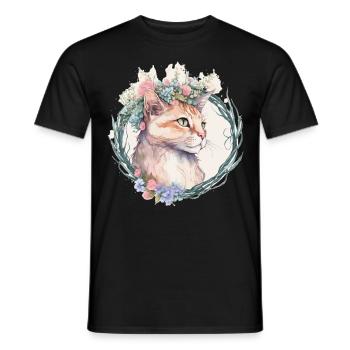Mignon Manx Cat Fleur Crown Cats Chaton de compagnie - T-shirt homme - noir - Devant - AI Model Male 178 light (178cm)