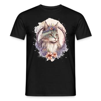 Cute Maine Coon Cat Flower Crown Cats Pet Kitten - Men's T-Shirt - black - Front - AI Model Male 178 light (178cm)