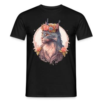 Mignon Maine Coon Cat Fleur Crown Cats Chaton de compagnie - T-shirt homme - noir - Devant - AI Model Male 178 light (178cm)