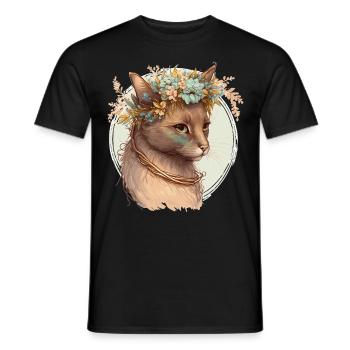 Cute Havana Brown Cat Flower Crown Cats Pet Kitten - Men's T-Shirt - black - Front - AI Model Male 178 light (178cm)