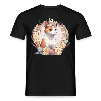 Cute Japanese Bobtail Cat Flower Crown Cats Pet Ki - Männer T-Shirt - Schwarz - Vorne - AI Model Male 178 light (178cm)