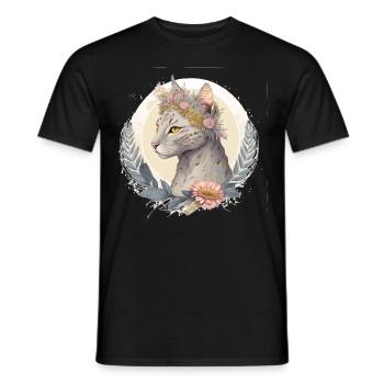 Cute Egyptian Mau Cat Flower Crown Cats Pet Kitten - Men's T-Shirt - black - Front - AI Model Male 178 light (178cm)