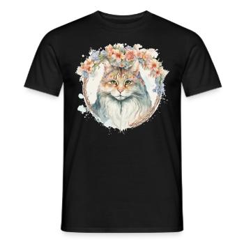 Cute Maine Coon Cat Flower Crown Cats Pet Kitten - Men's T-Shirt - black - Front - AI Model Male 178 light (178cm)