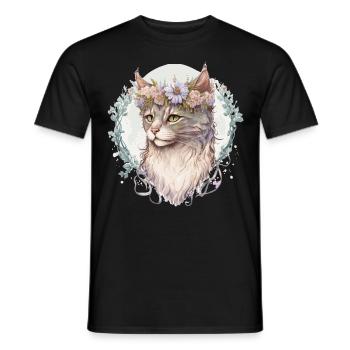 Cute LaPerm Cat Flower Crown Cats Pet Kitten - Men's T-Shirt - black - Front - AI Model Male 178 light (178cm)