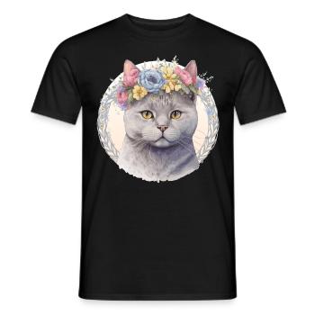 Cute British Shorthair Cat Flower Crown Cats Pet K - Men's T-Shirt - black - Front - AI Model Male 178 light (178cm)