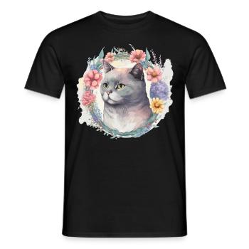 Cute British Shorthair Cat Flower Crown Cats Pet K - Men's T-Shirt - black - Front - AI Model Male 178 light (178cm)