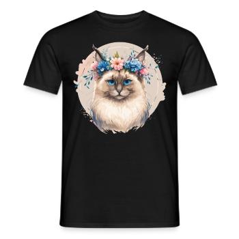 Cute Birman Cat Flower Crown Cats Pet Kitten - Männer T-Shirt - Schwarz - Vorne - AI Model Male 178 light (178cm)