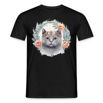 Cute British Shorthair Cat Flower Crown Cats Pet K - Men's T-Shirt - black - Front - AI Model Male 178 light (178cm)