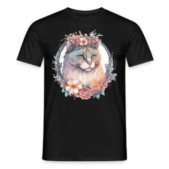 Mignon American Curl Cat Fleur Crown Cats Pet Kitte - T-shirt homme - noir - Devant - AI Model Male 178 light (178cm)