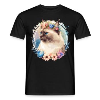 Cute Birman Cat Flower Crown Cats Pet Kitten - Männer T-Shirt - Schwarz - Vorne - AI Model Male 178 light (178cm)