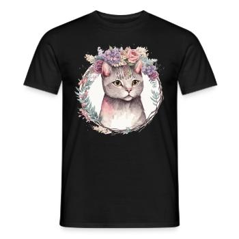 Cute American Shorthair Cat Flower Crown Cats Pet - Men's T-Shirt - black - Front - AI Model Male 178 light (178cm)