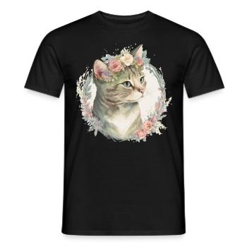 Cute American Shorthair Cat Flower Crown Cats Pet - Men's T-Shirt - black - Front - AI Model Male 178 light (178cm)
